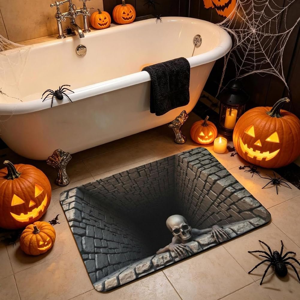 🔥Last Day 50% OFF🎁💀3D Illusion Skull Pit Mat – Halloween Area Rug