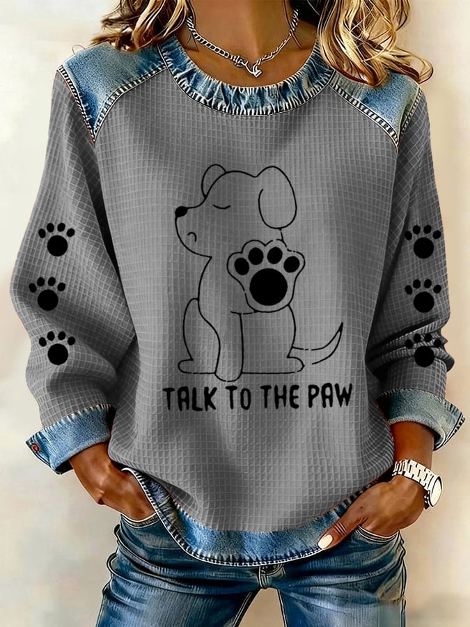 Women's Talking With Paws Funny Puppy Print Sweatshirt