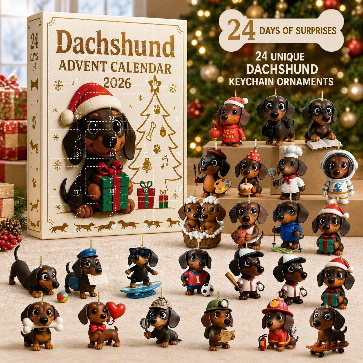 2026 Christmas Fun Dachshund Countdown Calendar Blind Box
