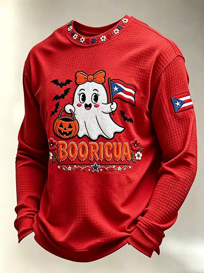 🎃Men's Boricua Halloween Waffle-Knit Long-Sleeve Top