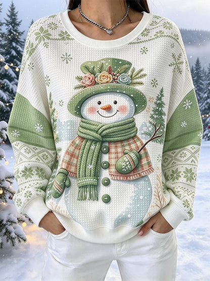 Women's Casual Printed Waffle Long-Sleeve Top