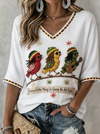 Women'S Printed Short-Sleeve T-Shirt With The Theme "Everything Will Eventually Go Smoothly, And Everything Will Be Alright"