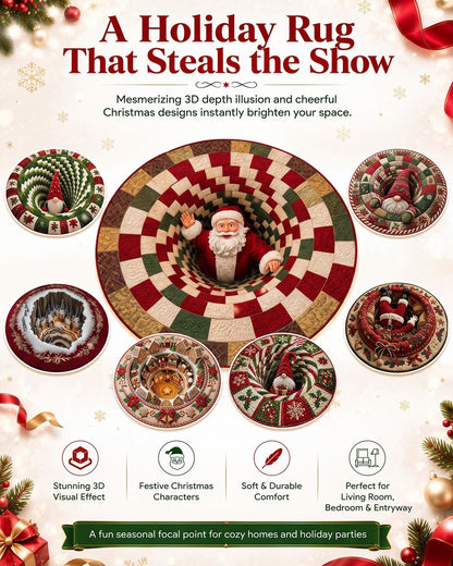 🎄3D Christmas Gnome Optical Illusion Round Rug | Fun Festive Home Decor Must‐Have⭐🏠🎁