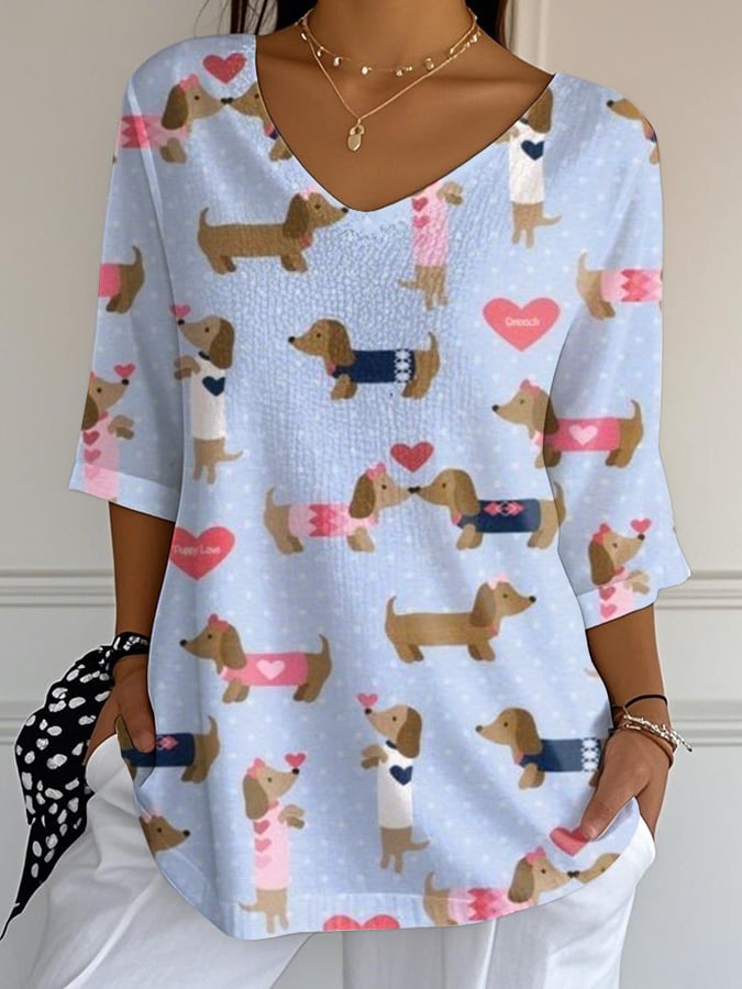 Women's Dachshund Hearts Print Casual T-shirt