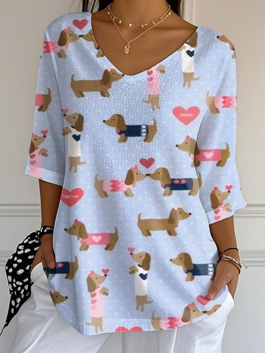 Women's Dachshund Hearts Print Casual T-shirt