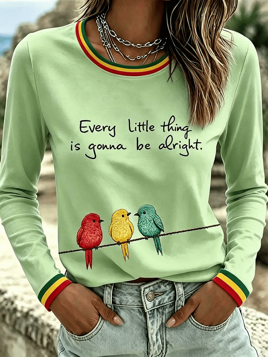 Women's Every Little Thing Is Gonna Be Alright Print Casual T-shirt