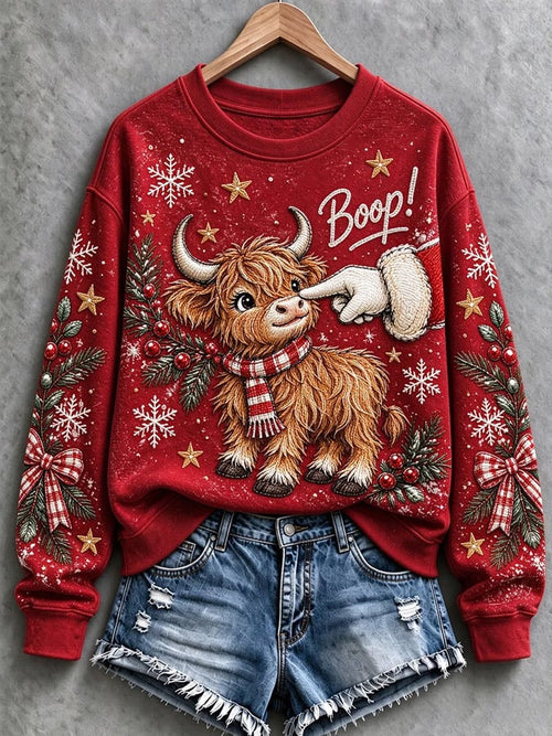 Women's Christmas Highland Cow Print Top