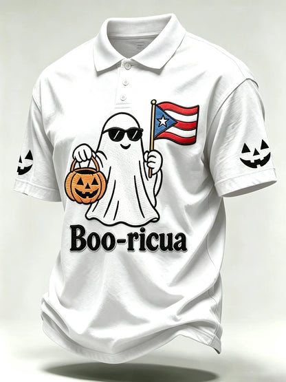 🎃Men's Halloween In Puerto Rico Print Polo Shirt