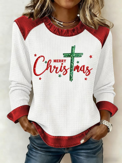 Women's Casual Christmas Faith Waffle Top