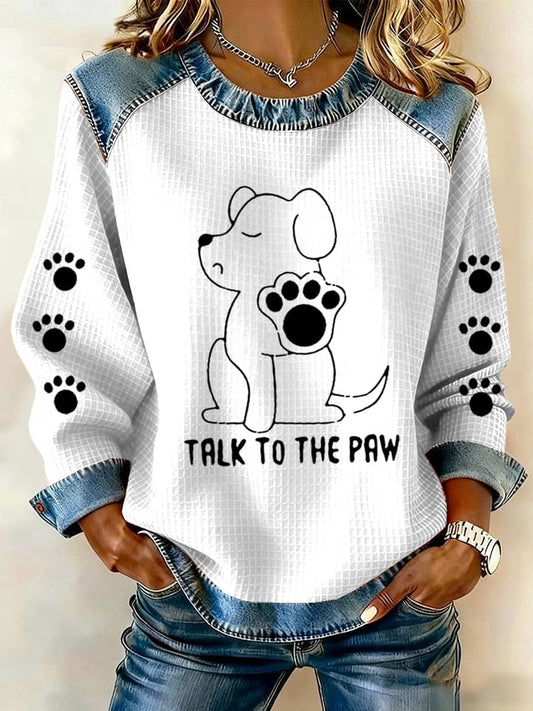Women's Talking With Paws Funny Puppy Print Sweatshirt