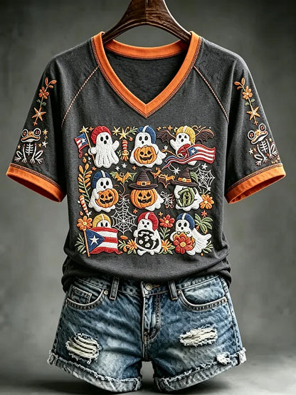 🎃Women's Halloween In Puerto Rico Print T-Shirt