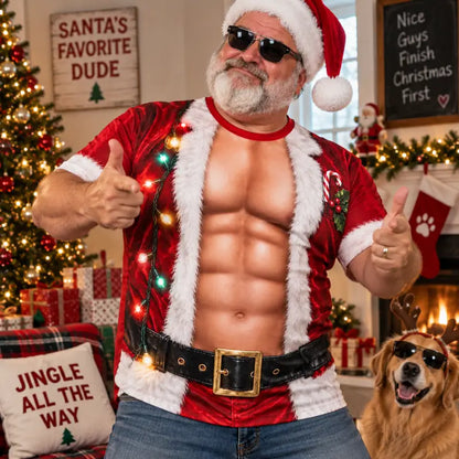 Funny Santa Muscle Illusion Christmas Shirt – Naughty Holiday Party Tee