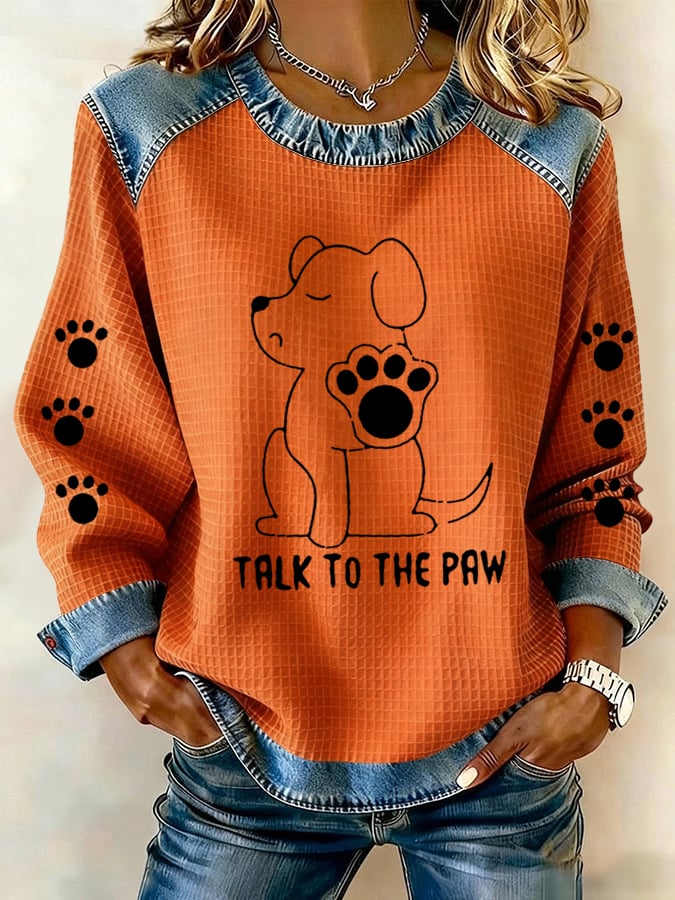 Women's Talking With Paws Funny Puppy Print Sweatshirt