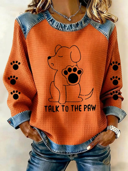 Women's Talking With Paws Funny Puppy Print Sweatshirt