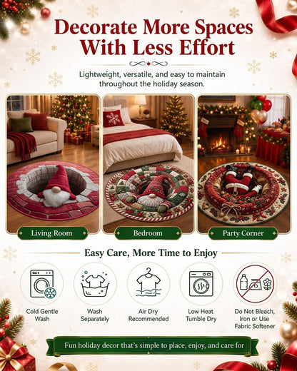 🎄3D Christmas Gnome Optical Illusion Round Rug | Fun Festive Home Decor Must‐Have⭐🏠🎁