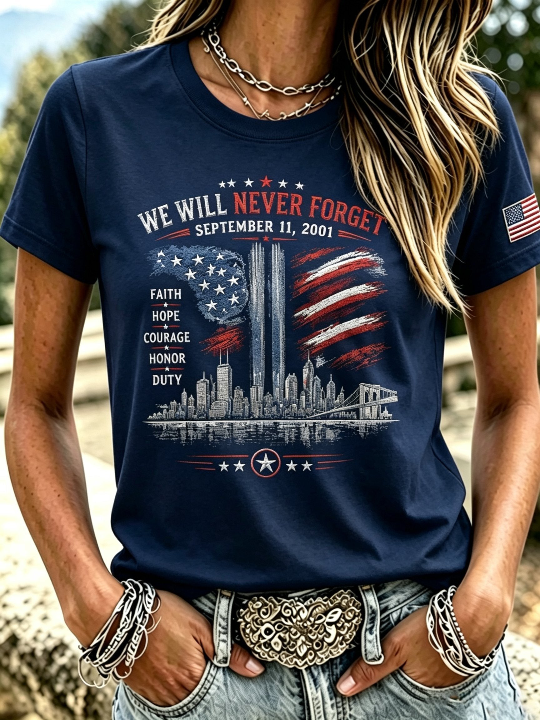 Women's 9.11 Never Forget Printed T-shirt