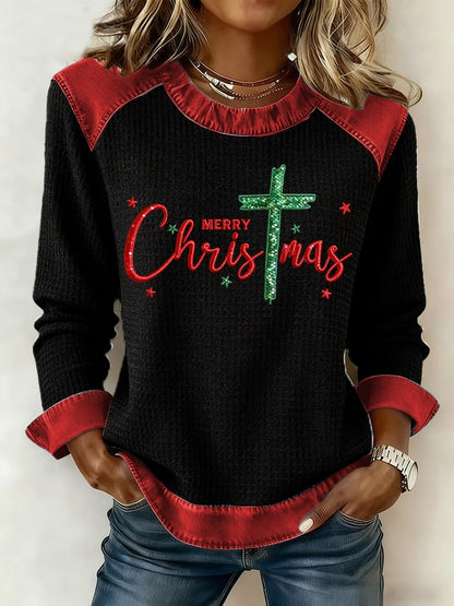 Women's Casual Christmas Faith Waffle Top
