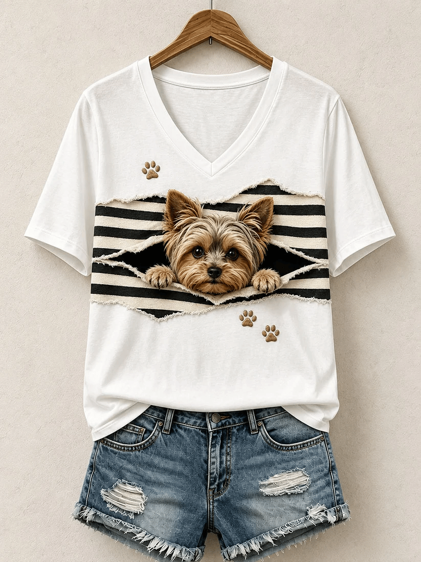 Women's Cute Dog Print T-Shirt