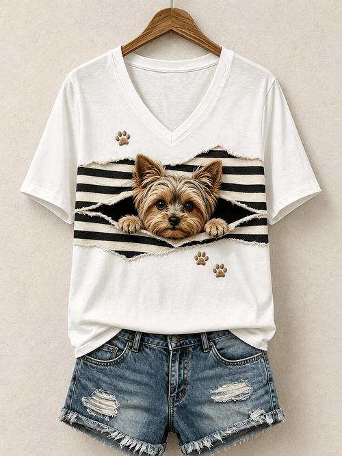 Women's Cute Dog Print T-Shirt