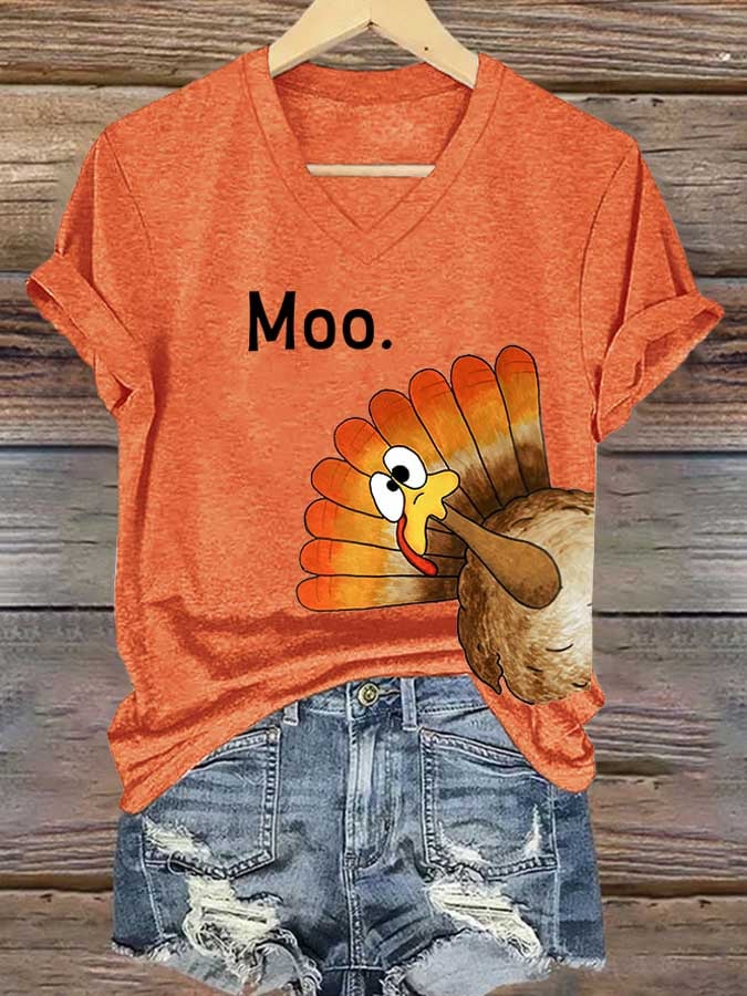 Women'S Thanksgiving Turkey Print T-Shirt