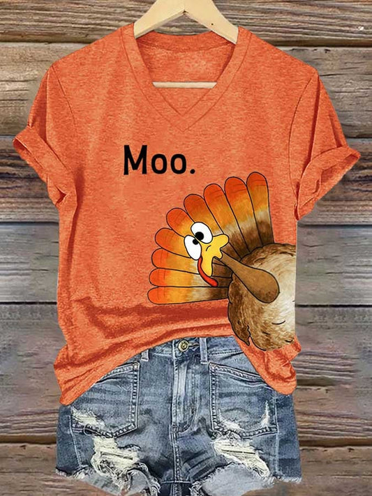 Women'S Thanksgiving Turkey Print T-Shirt