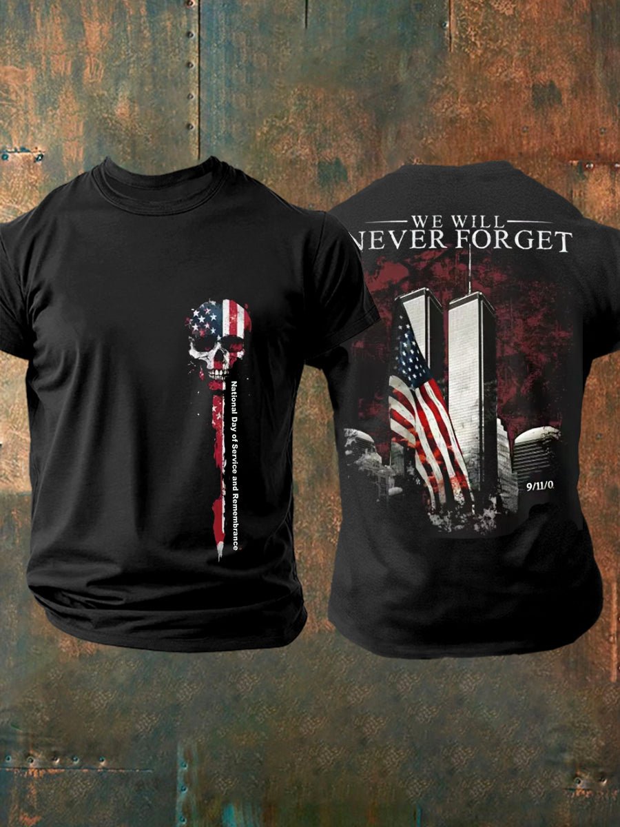 Men's 9/11 Memorial Patriotic Flag Print T-Shirt