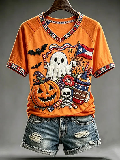 🎃Women's Casual Boricua Halloween Printed Short-Sleeve T-Shirt