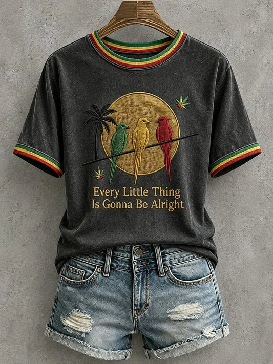 Women's Every Little Thing Is Gonna Be Alright Print Casual T-shirt