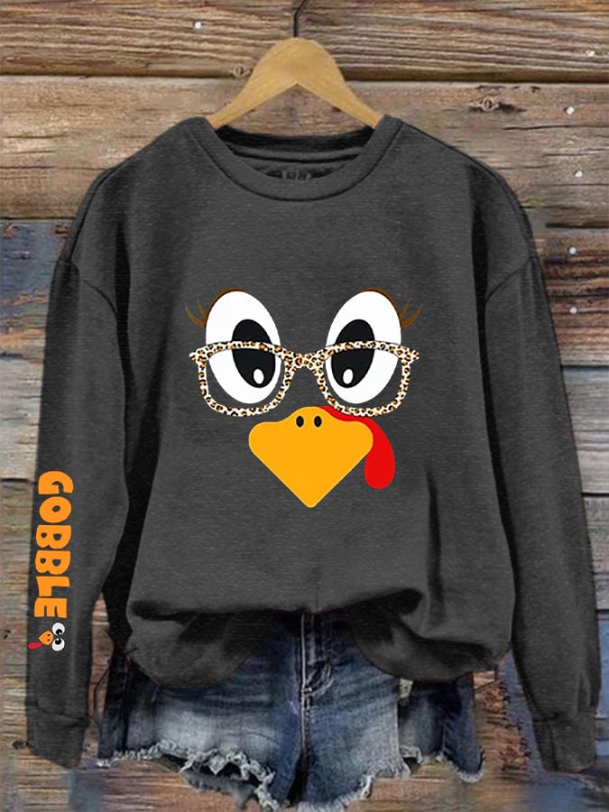 Women's Cute Turkey Fall Thanksgiving Printed Sweatshirt