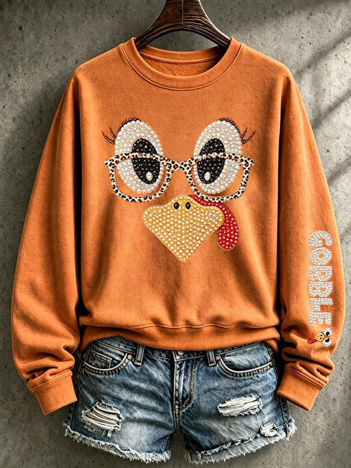 Women's Retro Thanksgiving Turkey Print Hoodie