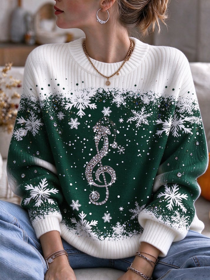 Women's Christmas Print Casual Knit Top