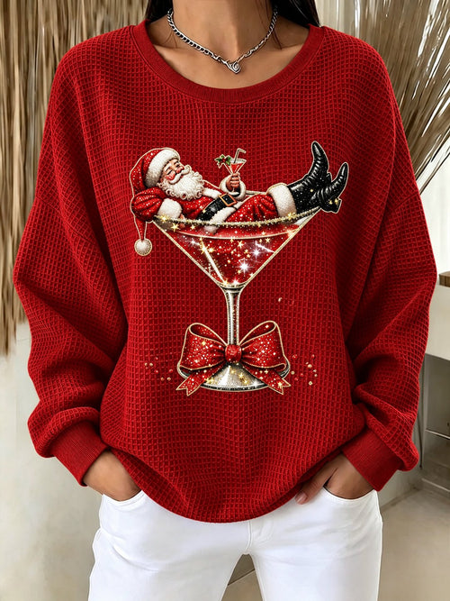 Women's Christmas Faith Print Casual Waffle Long-Sleeve Top