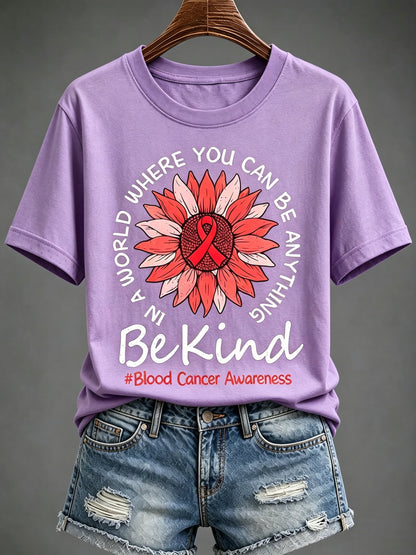 Women'S Blood Cancer Red Ribbon Health Awareness Round Neck T-Shirt