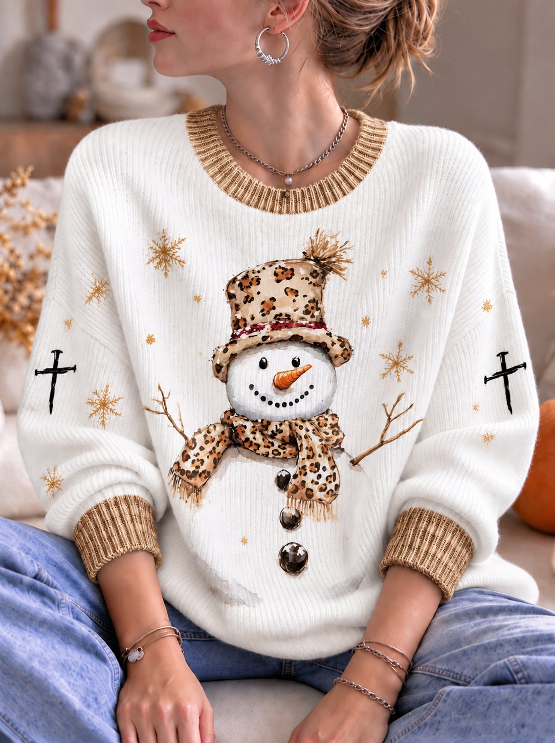 Women's Christmas Print Casual Knit Top