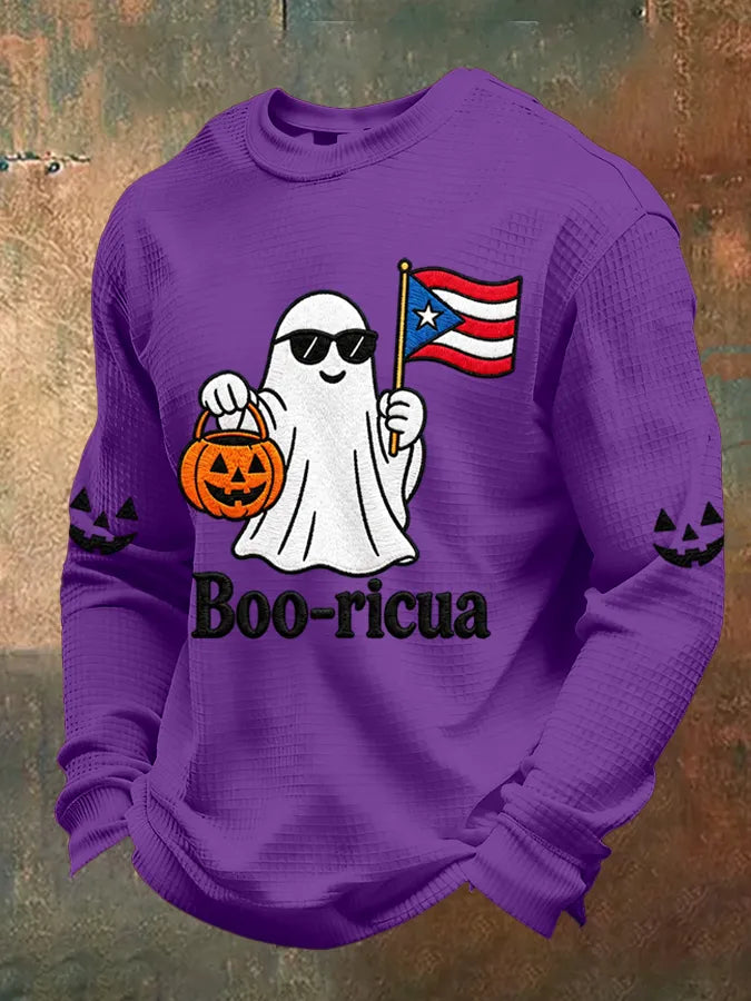🎃Men's Boricua Halloween Waffle-Knit Long-Sleeve Top