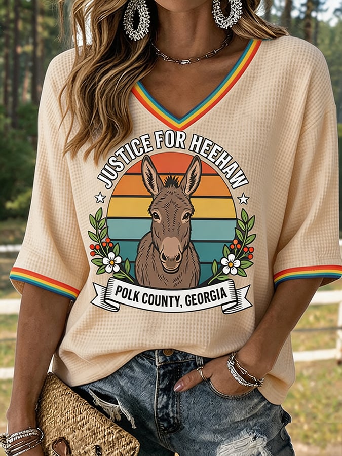 Women's Justice For HeeHaw Donkey Print Casual T-shirt
