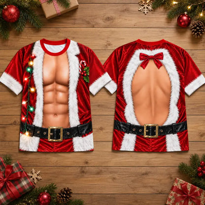 Funny Santa Muscle Illusion Christmas Shirt – Naughty Holiday Party Tee