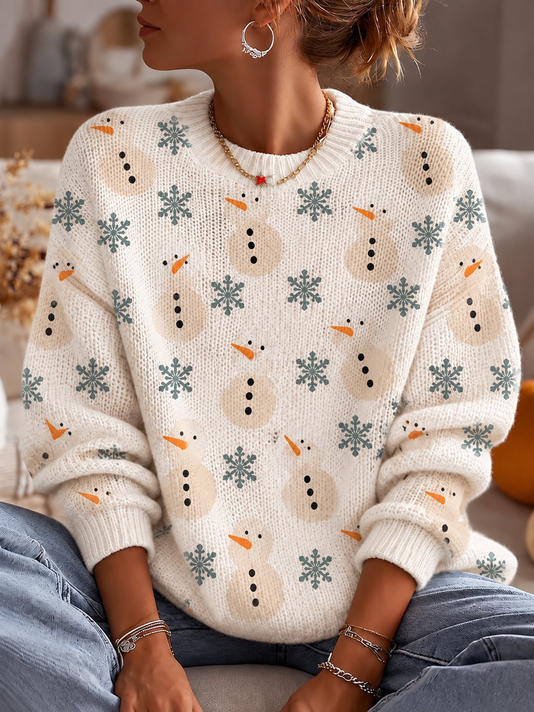 Women'S Christmas Print Crew Neck Long-Sleeve Sweatshirt