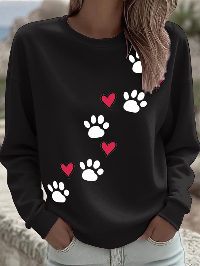 Women'S Retro Animal Paw Print Casual Sweatshirt