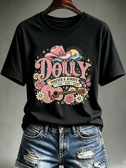 Women's Country Music Legend Tribute Print Casual T-shirt