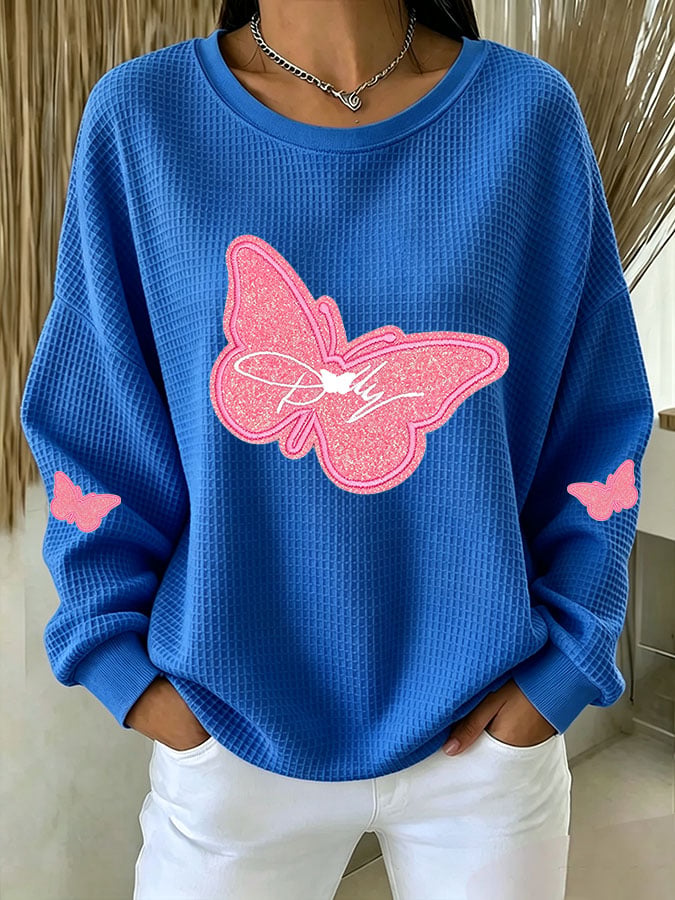 Women's Casual Printed Waffle Long-Sleeve Top