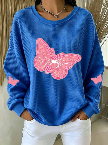 Women's Casual Printed Waffle Long-Sleeve Top