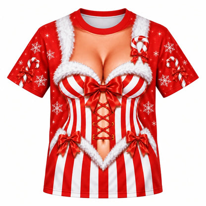 Women’s Christmas Candy Cane Corset Illusion 3-Piece Set – Hoodie, T-Shirt & Leggings