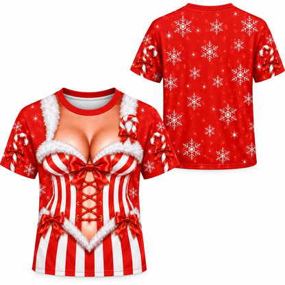 Women’s Christmas Candy Cane Corset Illusion 3-Piece Set – Hoodie, T-Shirt & Leggings