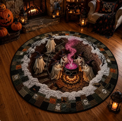 🎃 3D Optical Illusion Skeleton Vortex Quilted Round Halloween Rug