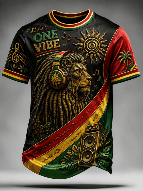 Men's Retro Reggae Atr Printed Casual T-Shirt