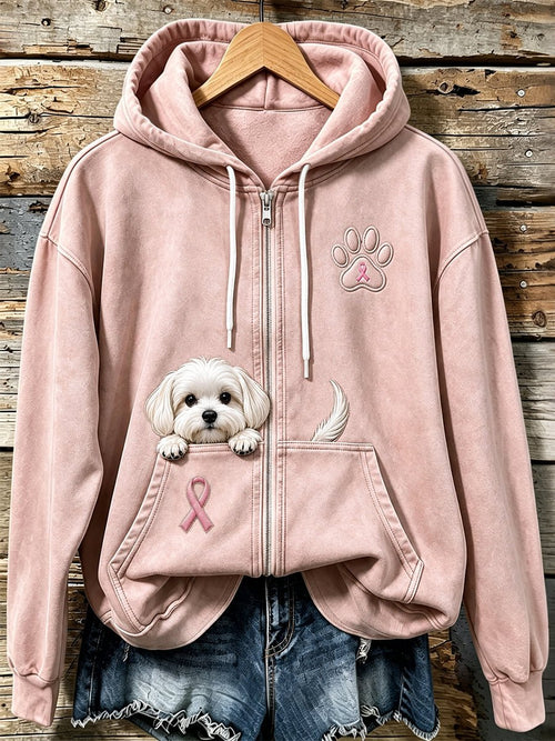 Women's Pink Ribbon Cute Dog Pumpkin Face Print Casual Sweatshirt