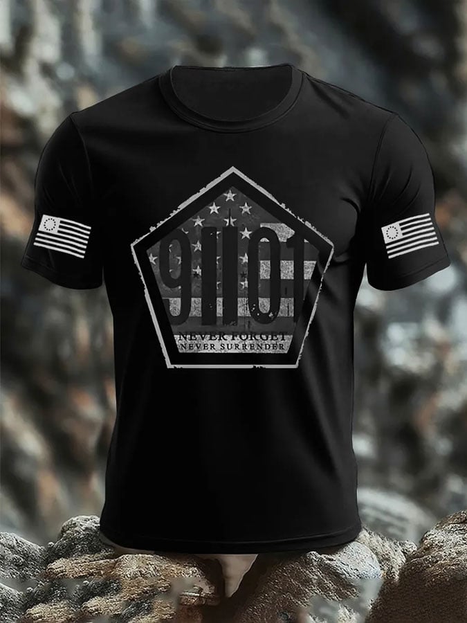 Men's 9/11 Memorial Patriotic Flag Print T-Shirt