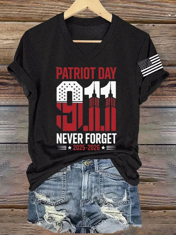 Women's 9/11 Memorial Week Flag Print Casual T-shirt