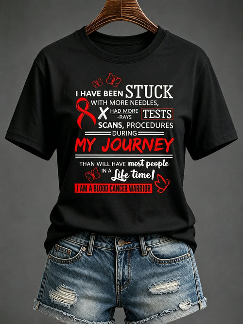 Women'S Blood Cancer Red Ribbon Health Awareness Round Neck T-Shirt